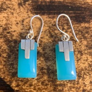 Vintage Sterling Silver Aqua Blue Chalcedony Earrings